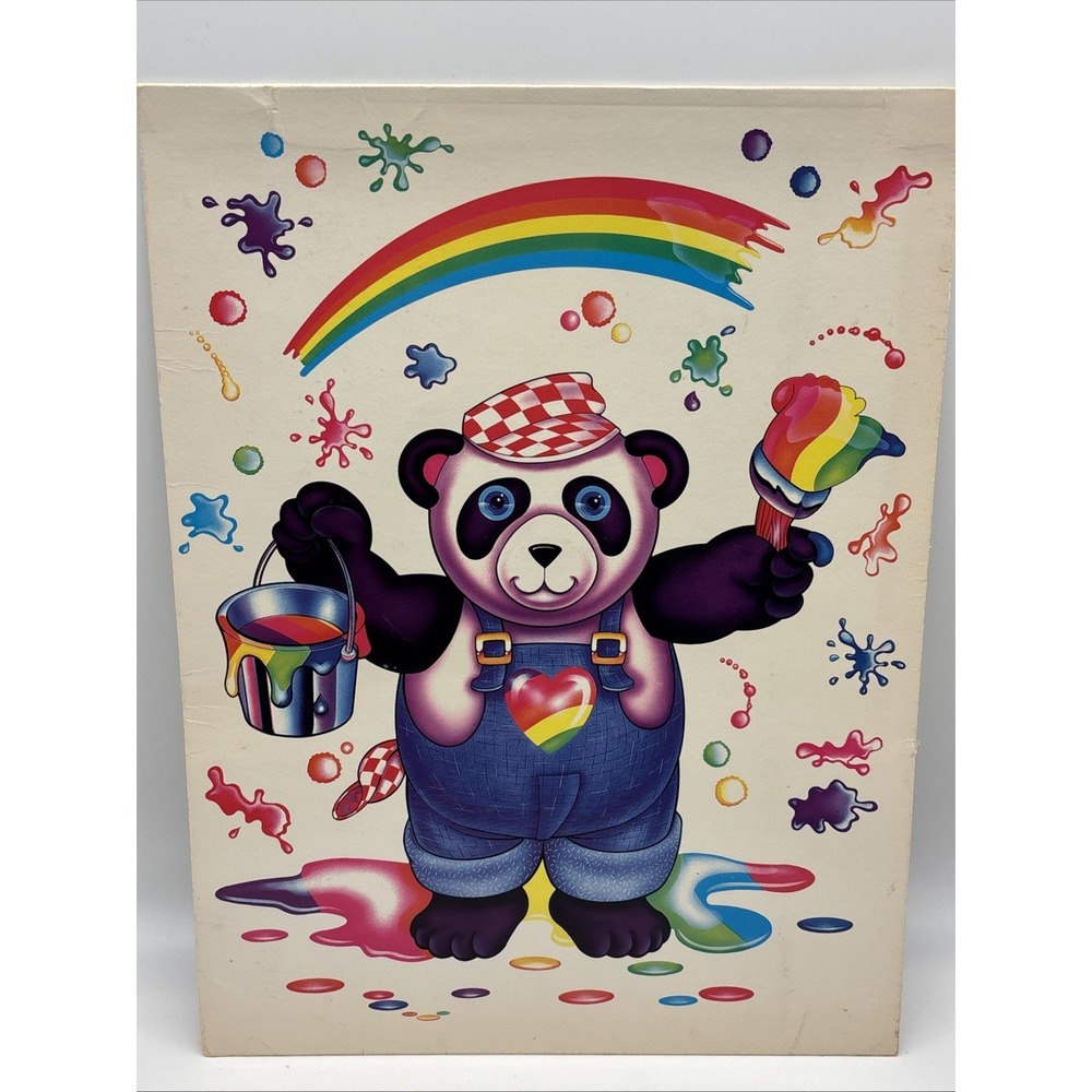 LISA FRANK - 3 Hole FOLDER Panda Painter - Vintage Made In U.S.A. White